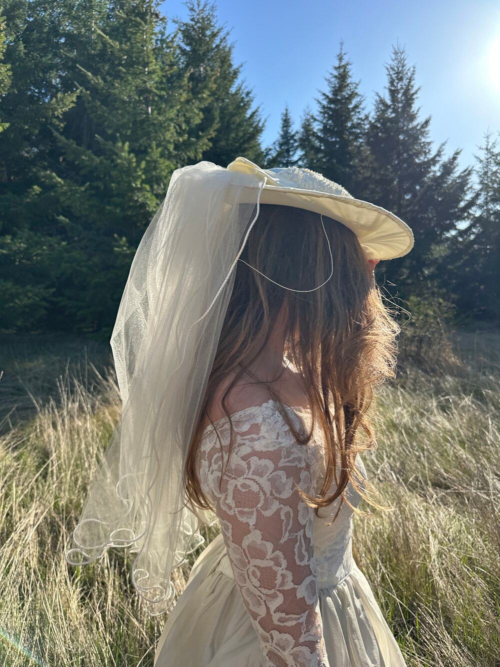 Veiled Bonnnet Ivory Satin Beaded Lace Pearl Overlay Pencil Edged Veil Edwardian